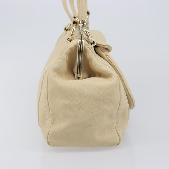 CELINE Hand Bag Leather Beige Gold Auth ep16369A