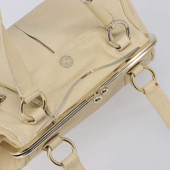 CELINE Hand Bag Leather Beige Gold Auth ep16369A