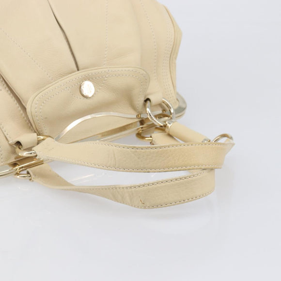 CELINE Hand Bag Leather Beige Gold Auth ep16369A