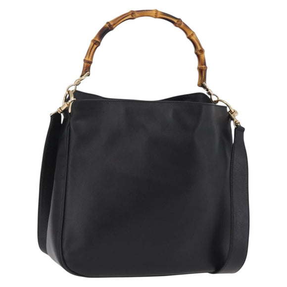 GUCCI Bamboo Hand Bag Leather 2way Black Gold 001 1638 Auth ep16370