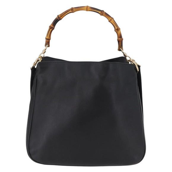 GUCCI Bamboo Hand Bag Leather 2way Black Gold 001 1638 Auth ep16370