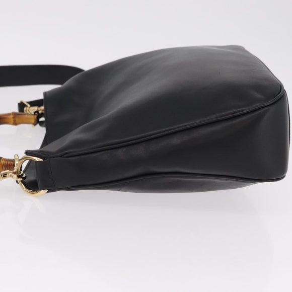 GUCCI Bamboo Hand Bag Leather 2way Black Gold 001 1638 Auth ep16370