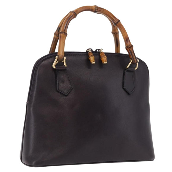 GUCCI Bamboo Hand Bag Leather Purple Gold 000 1186 Auth ep16375
