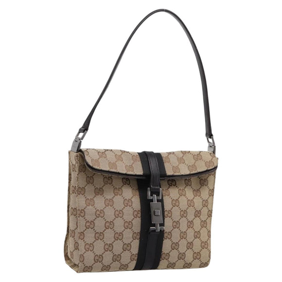 GUCCI GG Canvas Jackie Shoulder Bag Beige Silver 001 3734 Auth ep16380V