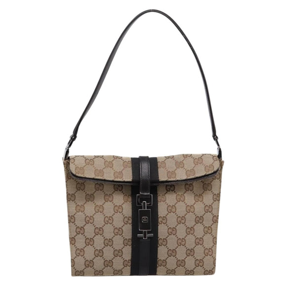 GUCCI GG Canvas Jackie Shoulder Bag Beige Silver 001 3734 Auth ep16380V