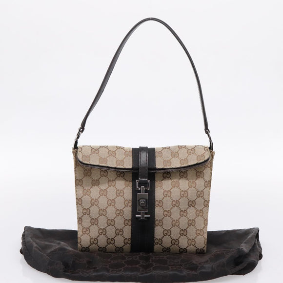 GUCCI GG Canvas Jackie Shoulder Bag Beige Silver 001 3734 Auth ep16380V