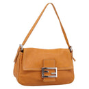 FENDI Mamma Baguette Shoulder Bag Leather Brown Silver Auth ep16384A-1