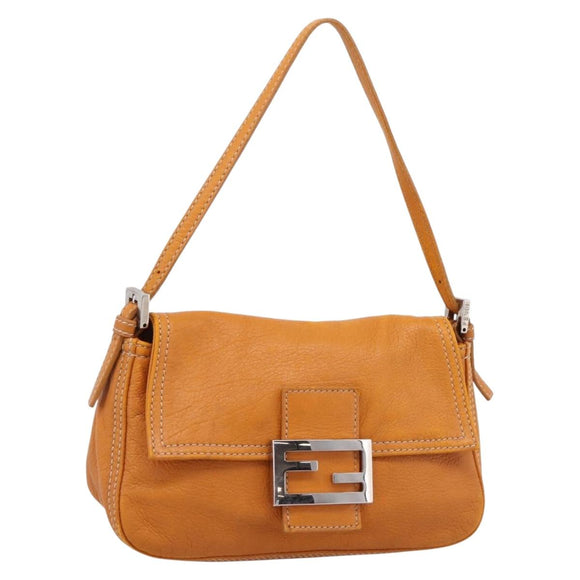 FENDI Mamma Baguette Shoulder Bag Leather Brown Silver Auth ep16384A