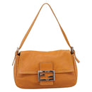 FENDI Mamma Baguette Shoulder Bag Leather Brown Silver Auth ep16384A-13