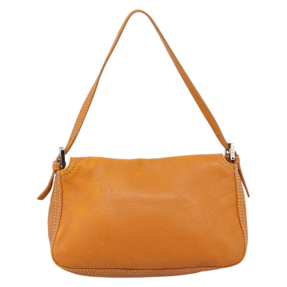 FENDI Mamma Baguette Shoulder Bag Leather Brown Silver Auth ep16384A