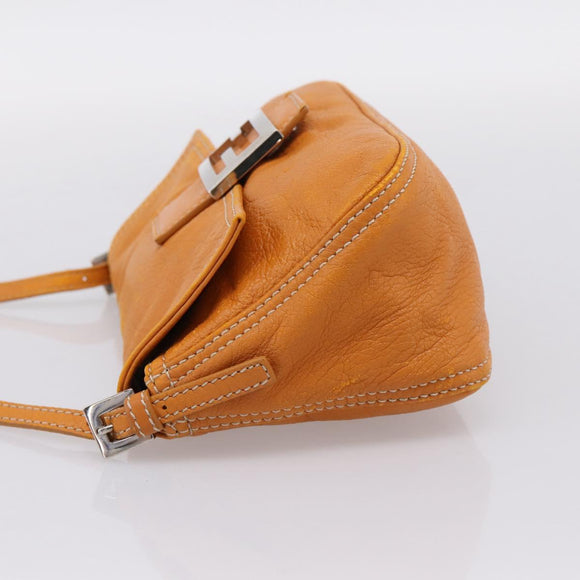 FENDI Mamma Baguette Shoulder Bag Leather Brown Silver Auth ep16384A