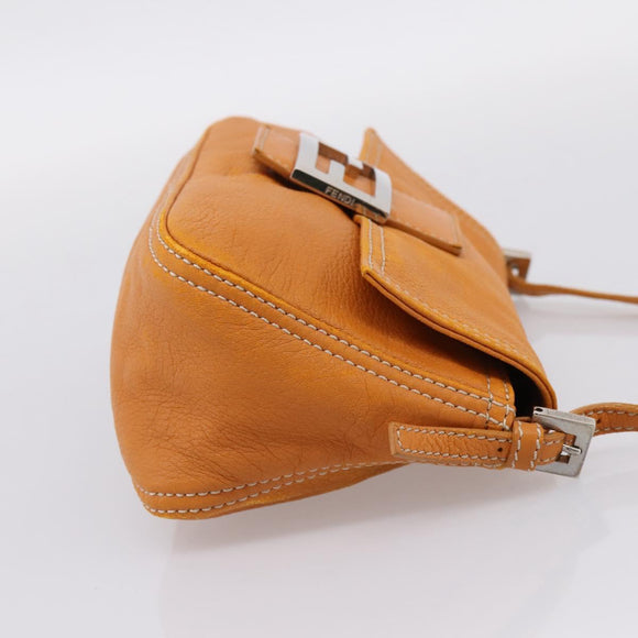 FENDI Mamma Baguette Shoulder Bag Leather Brown Silver Auth ep16384A