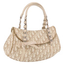 Christian Dior Trotter Canvas Romantic Hand Bag PVC Beige Silver Auth ep16386-1
