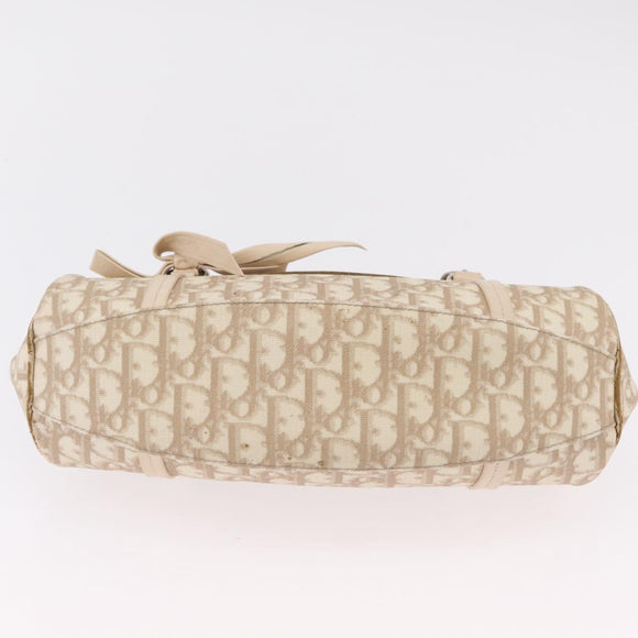 Christian Dior Trotter Canvas Romantic Hand Bag PVC Beige Silver Auth ep16386