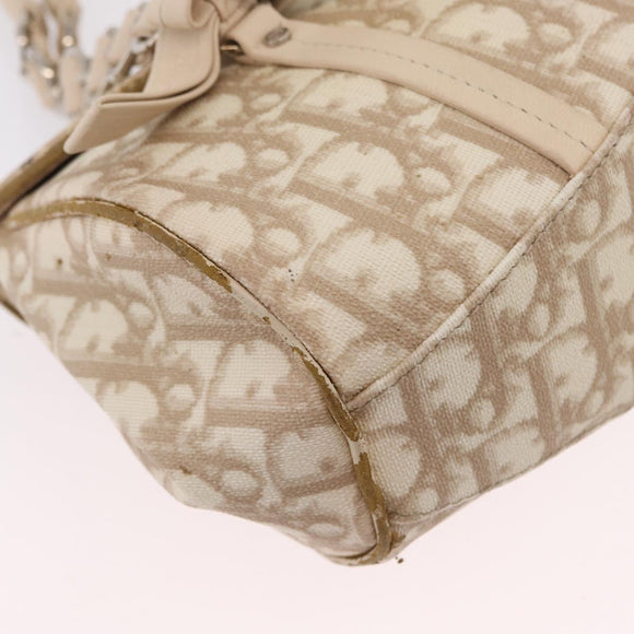 Christian Dior Trotter Canvas Romantic Hand Bag PVC Beige Silver Auth ep16386