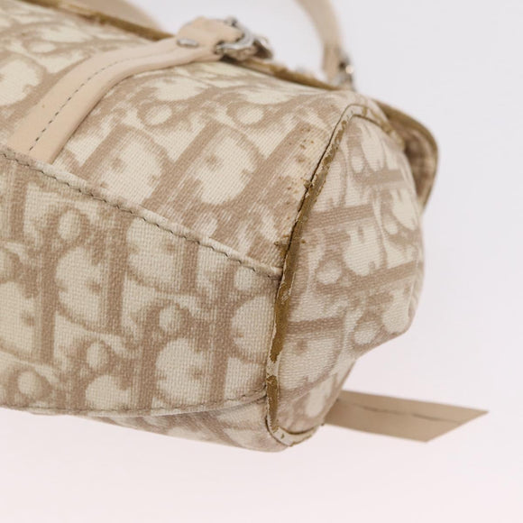 Christian Dior Trotter Canvas Romantic Hand Bag PVC Beige Silver Auth ep16386