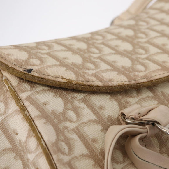 Christian Dior Trotter Canvas Romantic Hand Bag PVC Beige Silver Auth ep16386