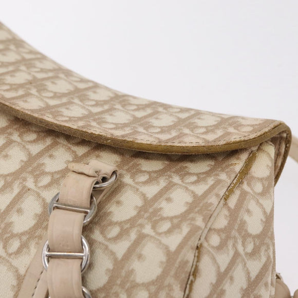 Christian Dior Trotter Canvas Romantic Hand Bag PVC Beige Silver Auth ep16386