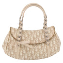Christian Dior Trotter Canvas Romantic Hand Bag PVC Beige Silver Auth ep16386-13