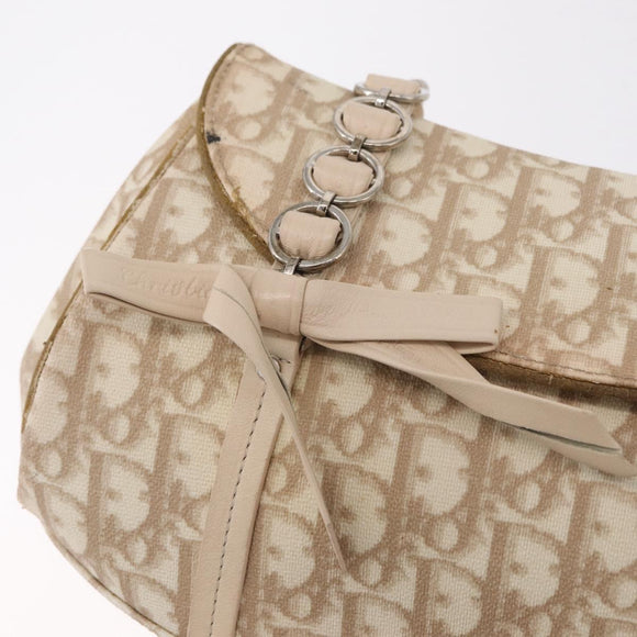 Christian Dior Trotter Canvas Romantic Hand Bag PVC Beige Silver Auth ep16386