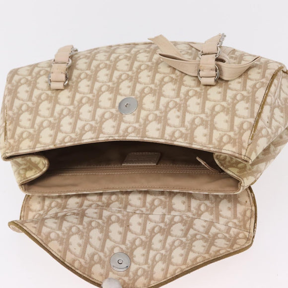 Christian Dior Trotter Canvas Romantic Hand Bag PVC Beige Silver Auth ep16386