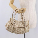 Christian Dior Trotter Canvas Romantic Hand Bag PVC Beige Silver Auth ep16386-30