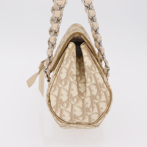 Christian Dior Trotter Canvas Romantic Hand Bag PVC Beige Silver Auth ep16386