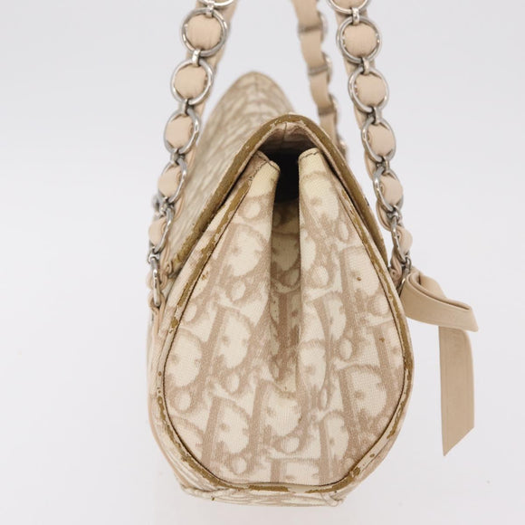 Christian Dior Trotter Canvas Romantic Hand Bag PVC Beige Silver Auth ep16386