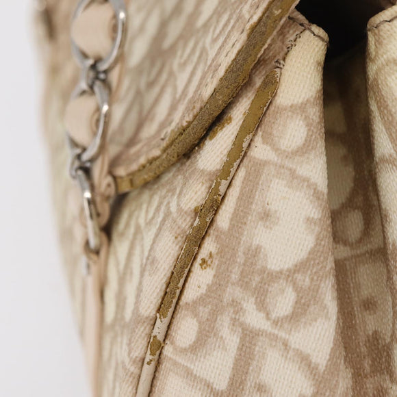 Christian Dior Trotter Canvas Romantic Hand Bag PVC Beige Silver Auth ep16386