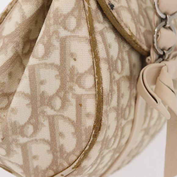 Christian Dior Trotter Canvas Romantic Hand Bag PVC Beige Silver Auth ep16386