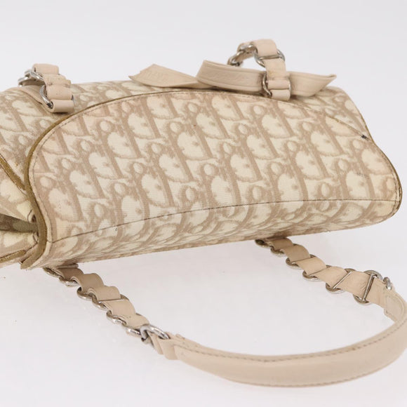 Christian Dior Trotter Canvas Romantic Hand Bag PVC Beige Silver Auth ep16386