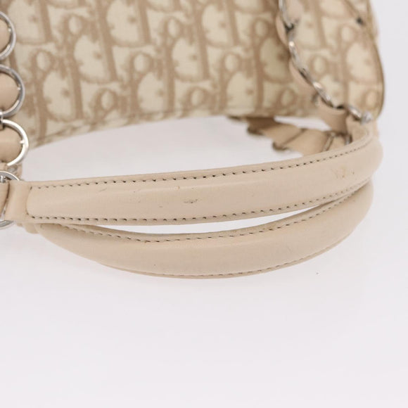 Christian Dior Trotter Canvas Romantic Hand Bag PVC Beige Silver Auth ep16386