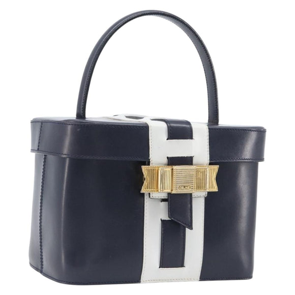 CELINE Hand Bag Leather Navy Gold Auth ep16387A