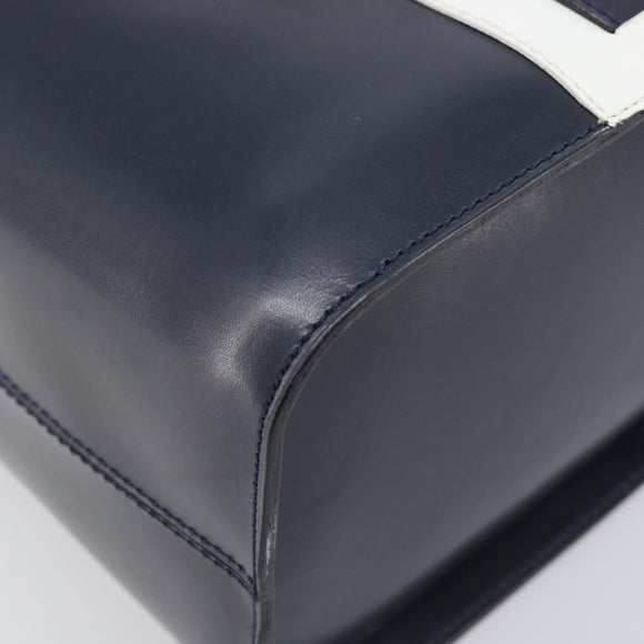 CELINE Hand Bag Leather Navy Gold Auth ep16387A