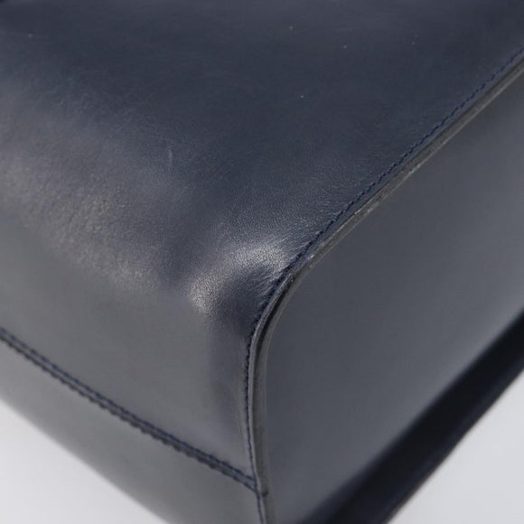CELINE Hand Bag Leather Navy Gold Auth ep16387A