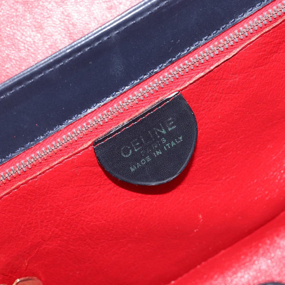 CELINE Hand Bag Leather Navy Gold Auth ep16387A
