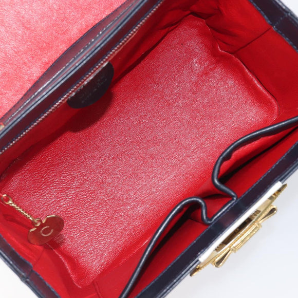 CELINE Hand Bag Leather Navy Gold Auth ep16387A