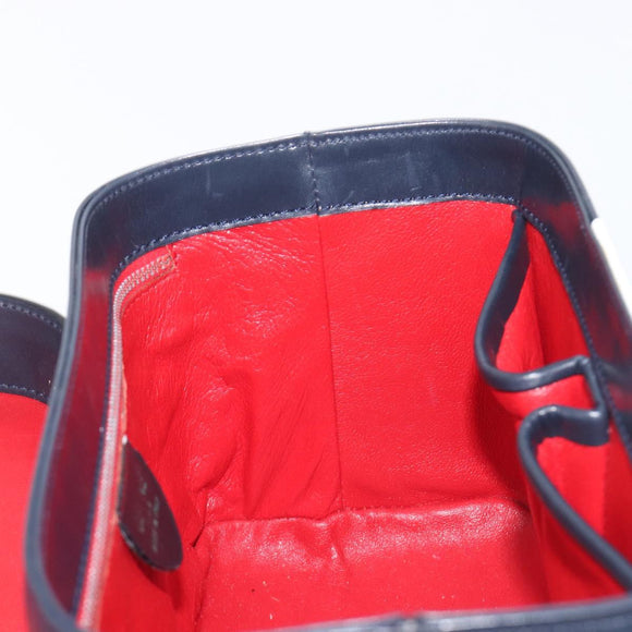 CELINE Hand Bag Leather Navy Gold Auth ep16387A