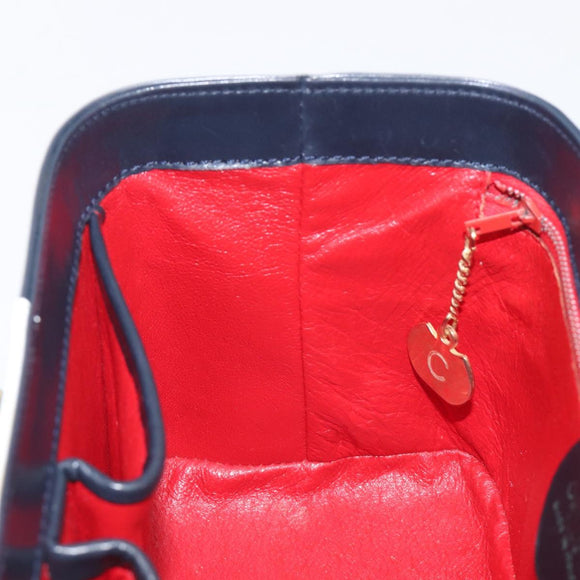 CELINE Hand Bag Leather Navy Gold Auth ep16387A