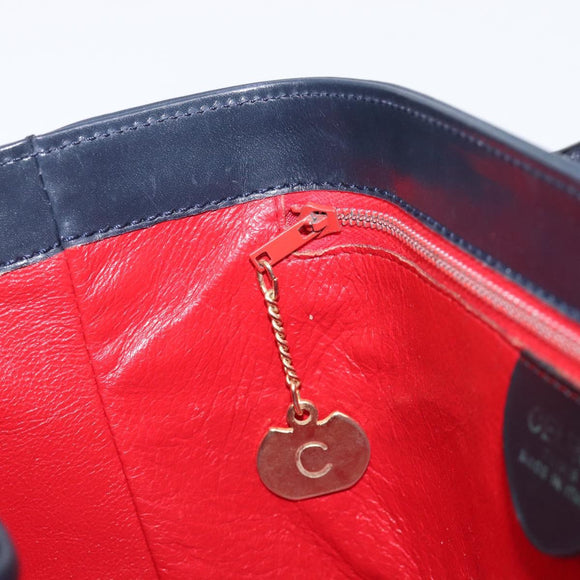 CELINE Hand Bag Leather Navy Gold Auth ep16387A