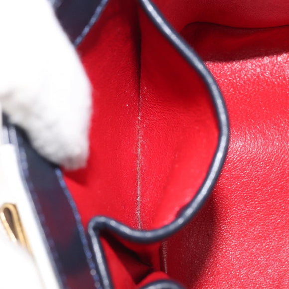 CELINE Hand Bag Leather Navy Gold Auth ep16387A