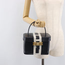 CELINE Hand Bag Leather Navy Gold Auth ep16387A-27