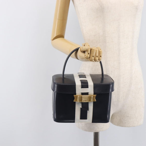 CELINE Hand Bag Leather Navy Gold Auth ep16387A