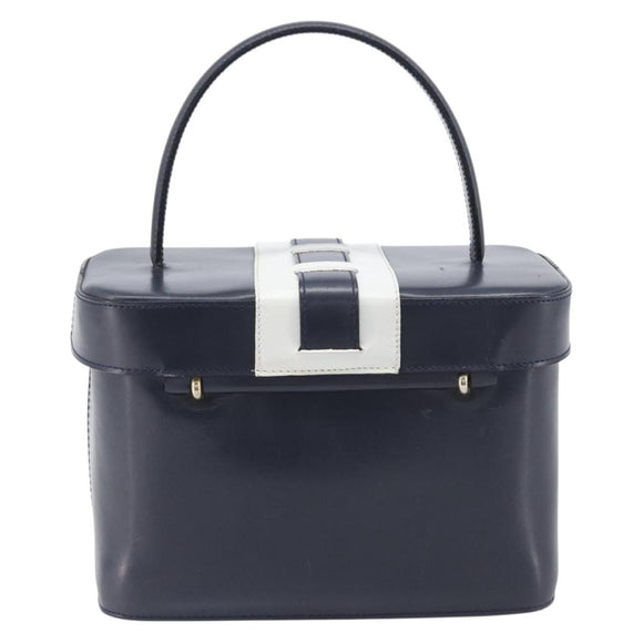 CELINE Hand Bag Leather Navy Gold Auth ep16387A