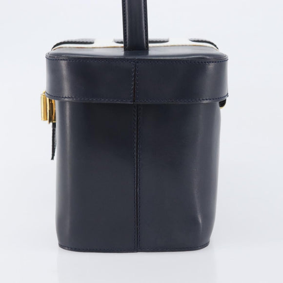 CELINE Hand Bag Leather Navy Gold Auth ep16387A