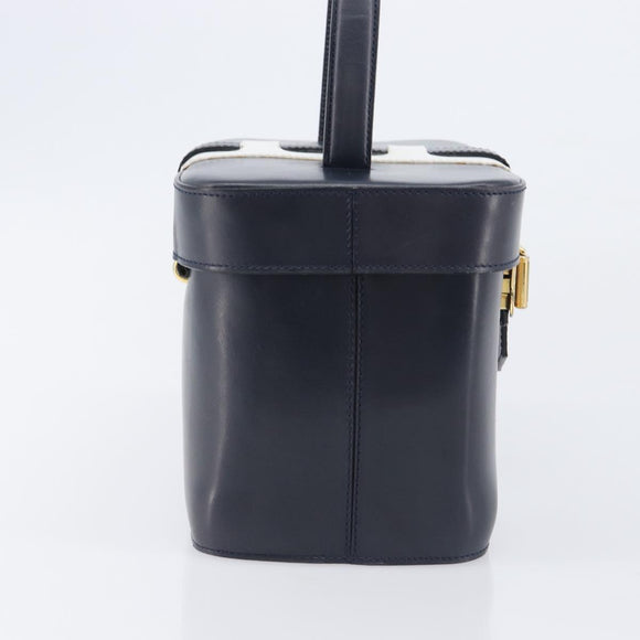 CELINE Hand Bag Leather Navy Gold Auth ep16387A