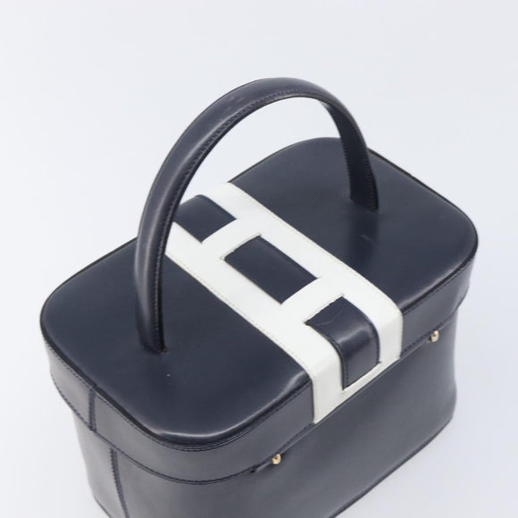CELINE Hand Bag Leather Navy Gold Auth ep16387A