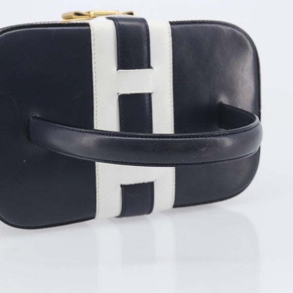 CELINE Hand Bag Leather Navy Gold Auth ep16387A