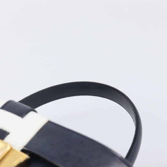 CELINE Hand Bag Leather Navy Gold Auth ep16387A