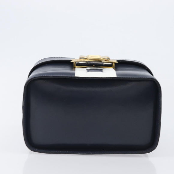 CELINE Hand Bag Leather Navy Gold Auth ep16387A